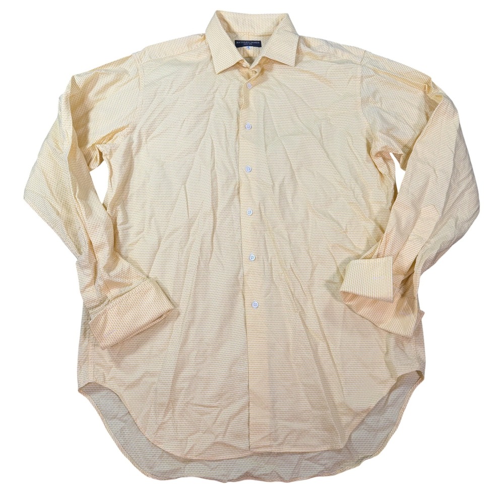 Richard James Mens Savile Row Yellow Textured Cotton Button Down Shirt Size 16